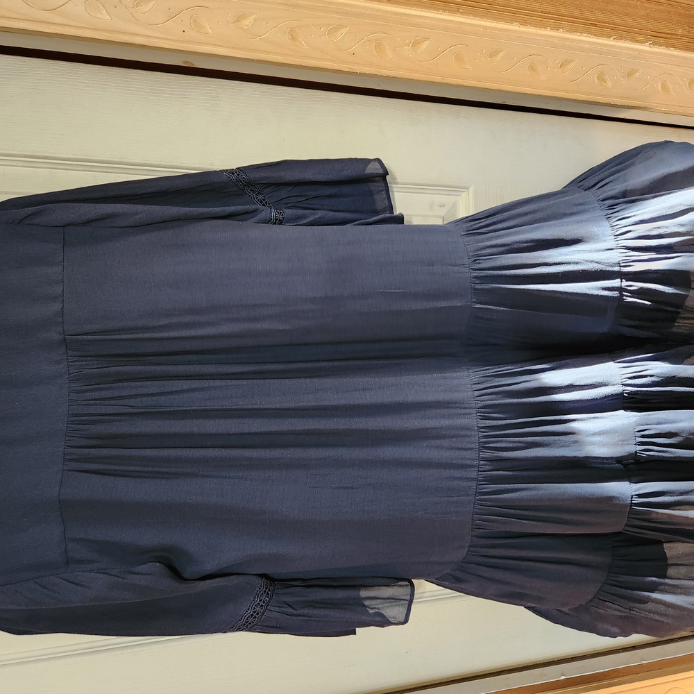 LOFT Blue 3/4 Sleeve Pleated Ruffled Dress - Picture 8 of 8